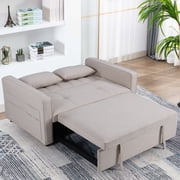 Bonzy Home Pull Out Bed Futon Couch with Reclining Backrest and Side Pocket, Modern Loveseat for Living Room Beige