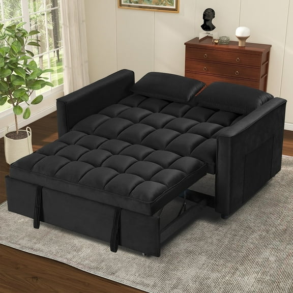 Bonzy Home Pullout Bed Convertible Sofa Bed Versatile Velvet Sofa,55 Inch Couch Adjustable Backrest, Black