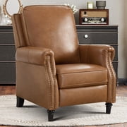 Ebello Genuine Leather Push Back Recliner Chair, Wingback Reclining Chair with Padded Seat & Rivet Decoration, Single Sofa for Living Room, Apartment Brown