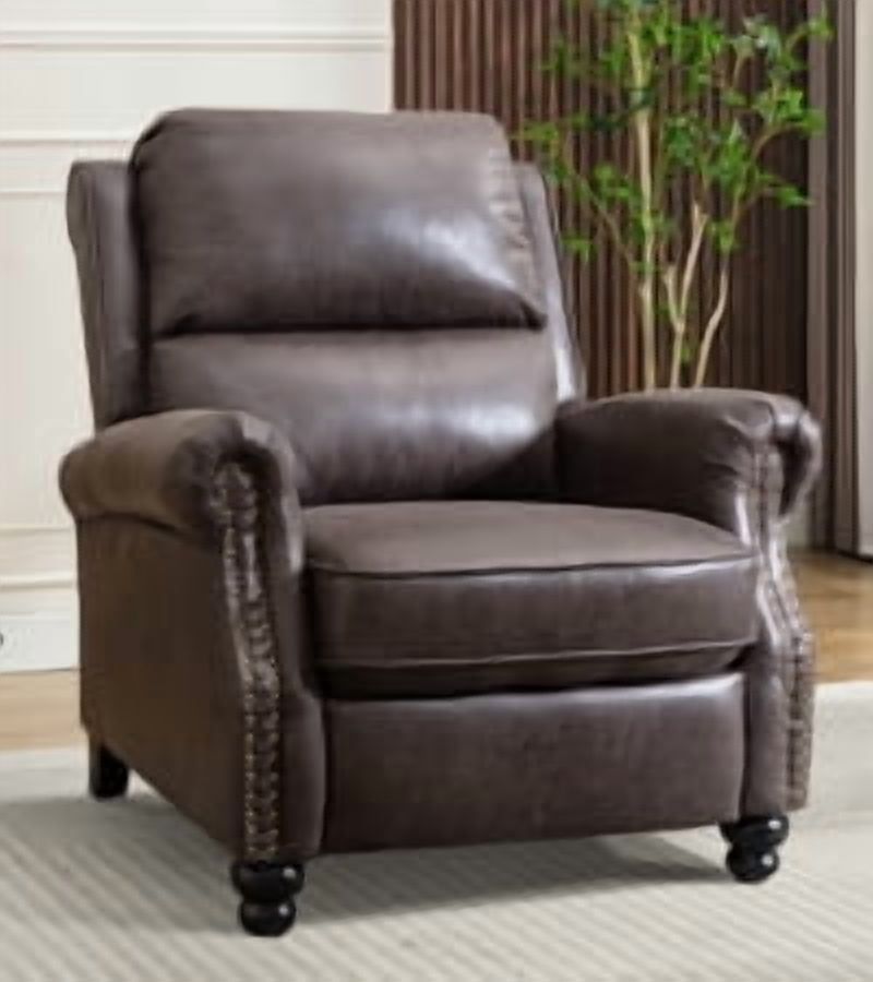 Ebello PU Leather Pushback Recliner Chair with Nailhead Trim - Vintage Style Push Back Lounge Chair for Bedroom & Living Room 350lbs Capacity, Dark Grey