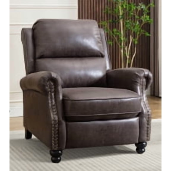 Ebello PU Leather Pushback Recliner Chair with Nailhead Trim - Vintage Style Push Back Lounge Chair for Bedroom & Living Room 350lbs Capacity, Dark Grey