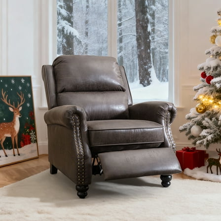 Bonzy Home Pushback Recliner Chair Faux Leather Armchair with Rivet Decor - Living Room Accent Chair 350lbs Capacity ,Dark Grey