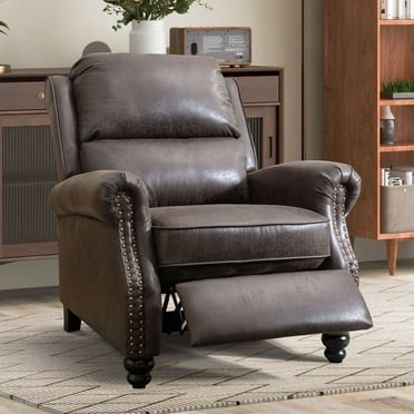 Bonzy Home Pushback Recliner Chair Faux Leather Armchair with Rivet Decor - Living Room Accent Chair 350lbs Capacity ,Dark Grey