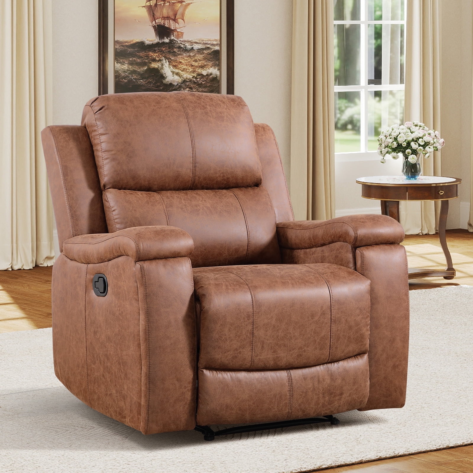 Bonzy Home Recliner Chairs for Living Room Manual Reclining Chair Single Sofa for Bedroom Gray