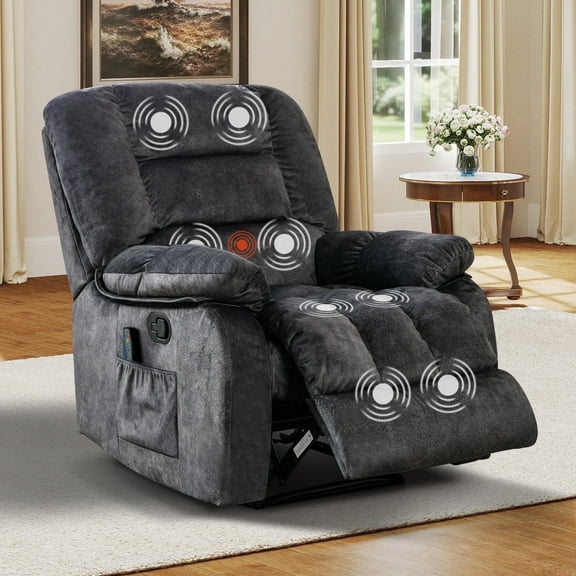 Bonzy Home Recliner Chair with Massage and Heat Overstuffed Fabric Metal frame Manual Reclining Chair Sofa for Living Room