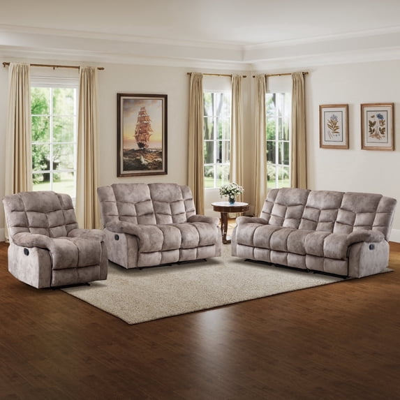 Bonzy Home Manual Reclining Living Room Furniture Set, Adjustable Backrest Chair, Loveseat & 3-Seat Sofa Couch for Home Interior Use