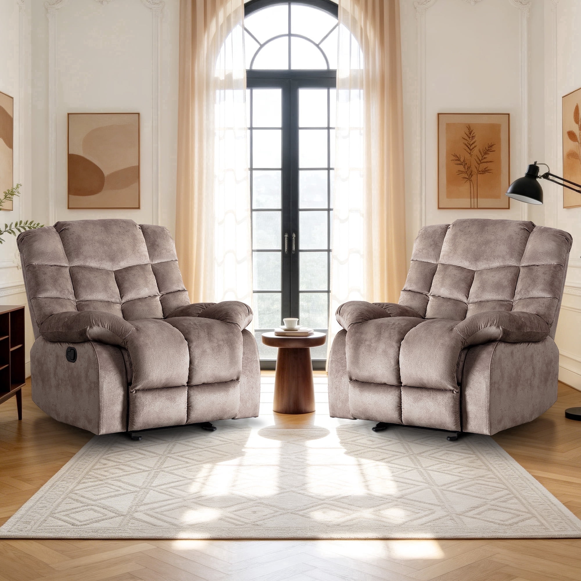 Bonzy Home Recliner Chairs Set of 2 for Living Room Manual Reclining Chair Single Sofa for Bedroom, Camel
