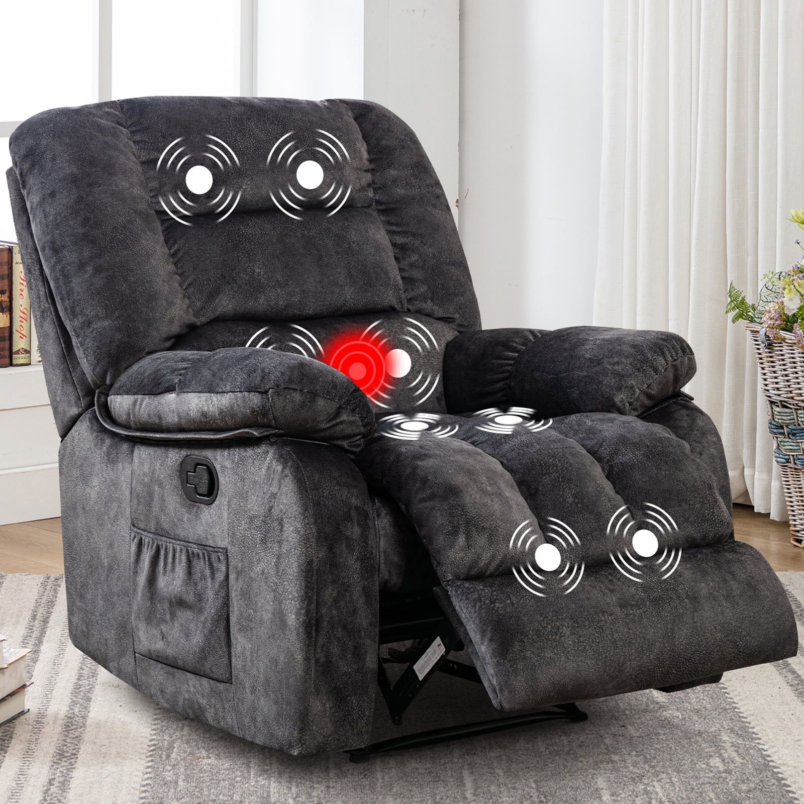 Bonzy Home Overstuffed Fabric Recliner Heat and 8Point Massage
