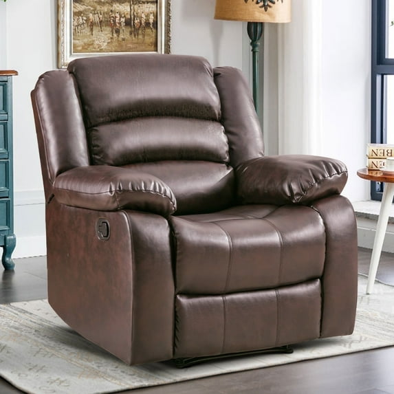 Bonzy Home Recliner Comfortable Arms and Back Faux Leather Single Reclining Modern Chair Sofa for Living Room Bedroom, Brown