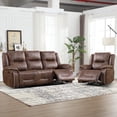 thumbnail image 1 of Bonzy Home Recliner Sofa Set — Single Recliner & 3-Seat Manual Reclining Sofa with Hidden Cup Holders & Vintage Rivet Mid-Century Design, Brown, 1 of 6