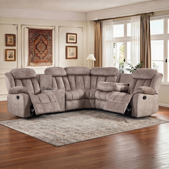 Bonzy Home Reclining Chair with Center Console with Hidden Storage, Living Room Furniture Set with Cup Holders for Living Room Camel