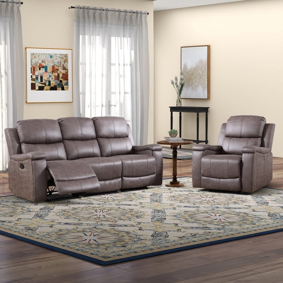 Bonzy Home Reclining Furniture Set, Manual 3-Seat Sofa and Single Recliner Chair for Living Room,Saddle