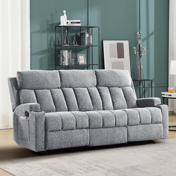 Bonzy Home Reclining Sofa for Living Room, Extra Wide Modern Overstuffed 3 Seat Recliner Manual Sofa Chair, Breathable Soft Fabric and Padded Seat,Light Gray