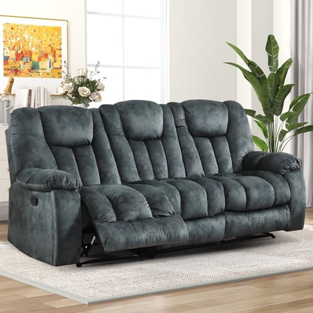 Bonzy Home Extra Wide 3-Seat Manual Reclining Sofa with Hidden Cup Holders, Soft Fabric and Padded Seat, Olive-green