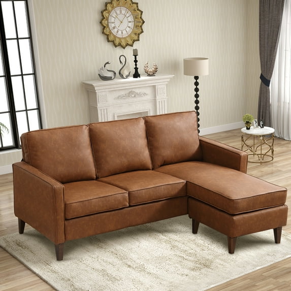 Bonzy Home Sectional Sofa Couch, L Shaped Faux Leather Couch Sofa with Reversible Chaise, Lounge Sofa for Living Room Apartment Small Space