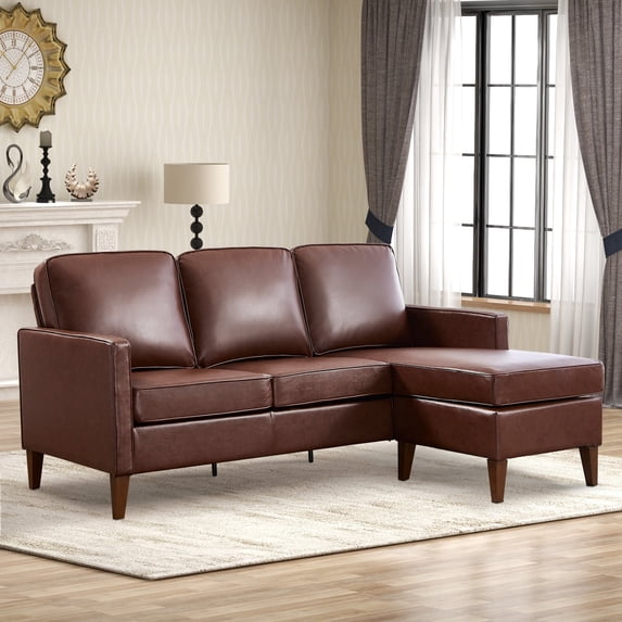 Bonzy Home Sectional Sofa Couch, L Shaped Faux Leather Couch Sofa with Reversible Chaise, Lounge Sofa for Living Room Apartment Small Space