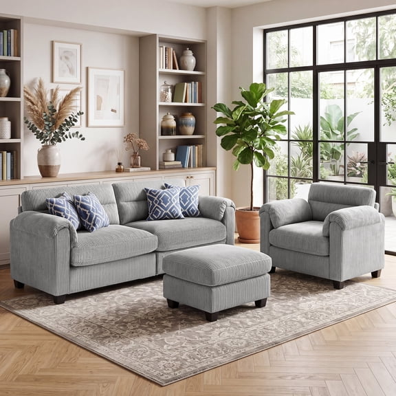 Bonzy Home Sectional Sofa Living Room Furniture Sets Small Sofa Sets for Small Spaces Gray