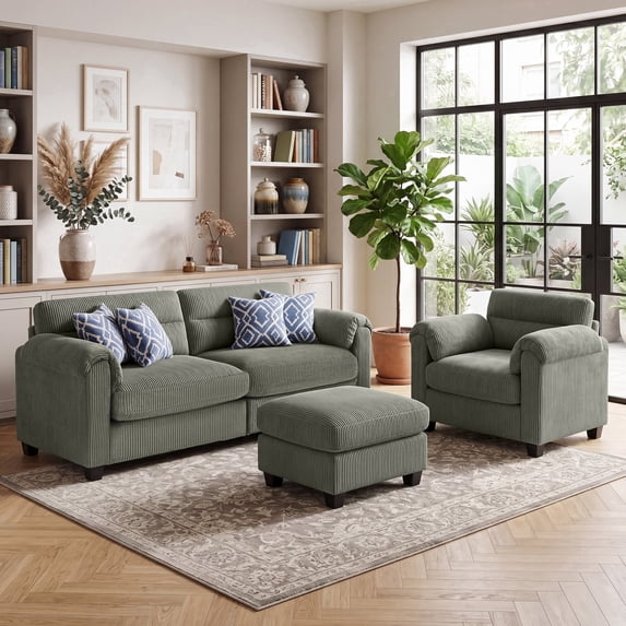 Bonzy Home Sectional Sofa Living Room Furniture Sets Small Sofa Sets for Small Spaces Green