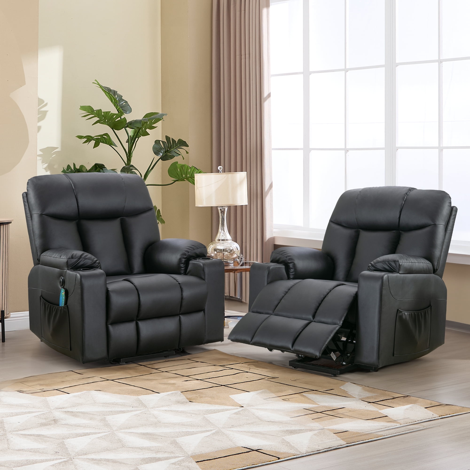 Bonzy Home Set of 2 Living Room Heated Massage Recliner Power Lift Chair Recliner for Elderly with Cup Holder and USB, Black