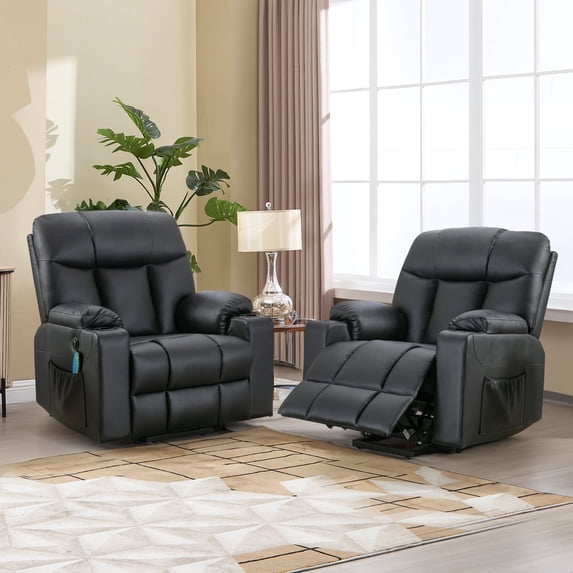 Bonzy Home Set of 2 Living Room Heated Massage Recliner Power Lift Chair Recliner for Elderly with Cup Holder and USB, Black