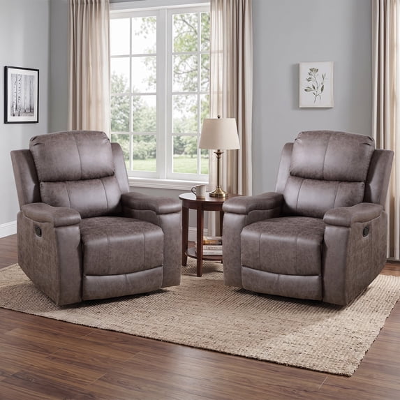 Bonzy Home Set of 2 Manual Recliner Chair with Arm Storage & Adjustable Recline, Soft Fabric Reclining Sofa for Living Room Bedroom, Saddle Brown