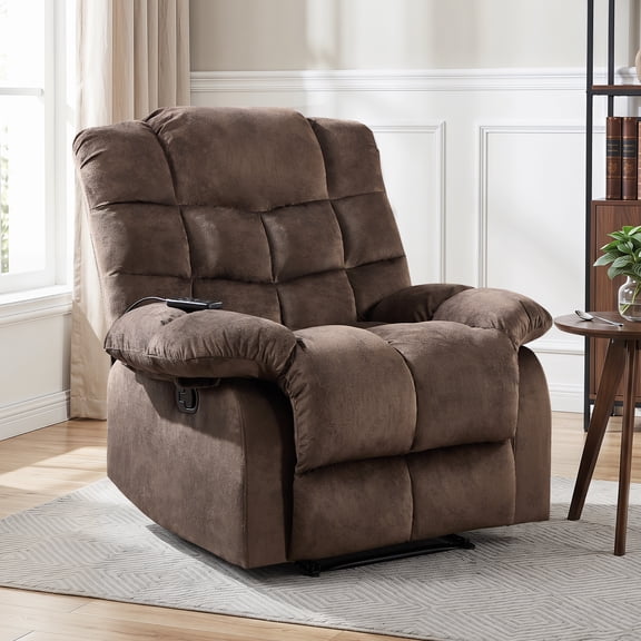 Bonzy Home Recliner Chair with Heat & Vibration, Manual Fabric Recliners, Reclining Sofa Chair for Living Room, Brown
