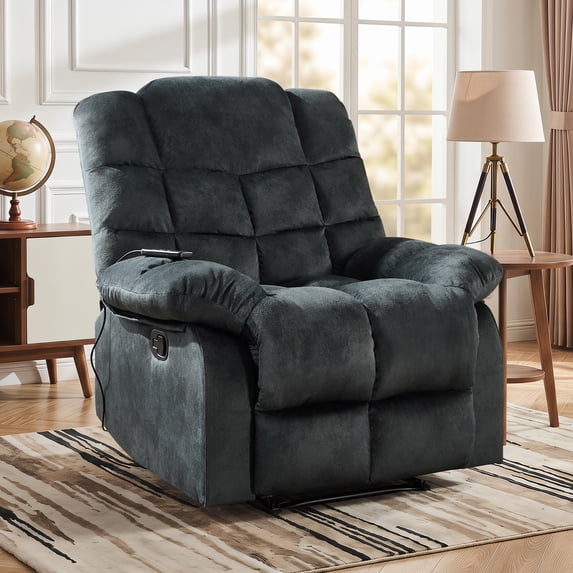Bonzy Home Massage Recliner Chairs, Manual Reclining Sofa Chairs with Heat & Vibration, Soft Fabric Recliners for Living Room, Gray