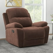 Bonzy Home Single Recliner Chairs for Living Room Overstuffed Breathable Fabric Reclining Chair Manual Sofas, Brown