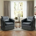 thumbnail image 1 of Bonzy Home Swivel Accent Chair Set of Two with Throw Pillow Mid Century Faux Leather Modern Armchair for Living Room and Bedroom, 1 of 8