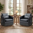 thumbnail image 1 of Bonzy Home 360° Swivel Accent Chair Set of 2 with Throw Pillow, Mid Century Faux Leather Modern Armchair, Swivel Barrel Chair for Living Room Bedroom, Navy, 1 of 10