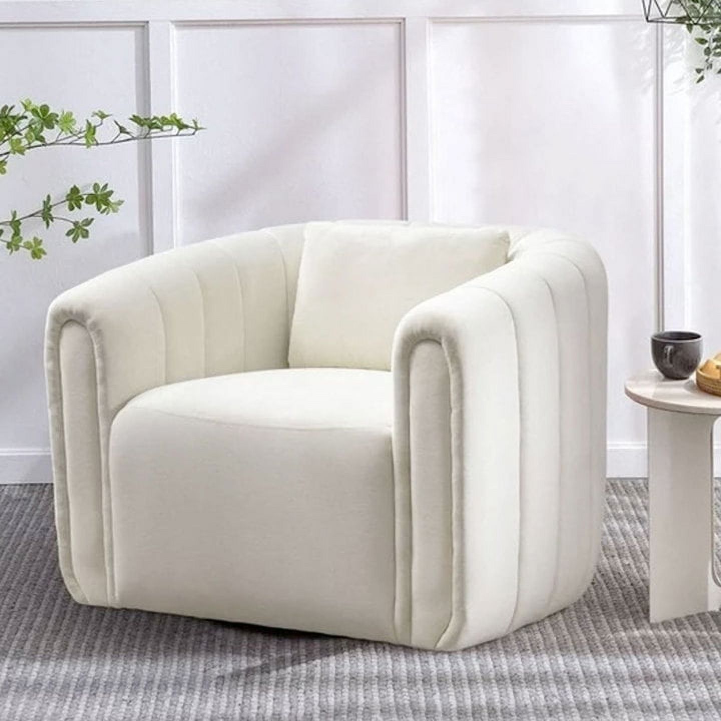 Bonzy Home Swivel Barrel Chair with Plump Pillow, Modern Channel Velvet