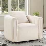 Ebello Swivel Accent Chair, Modern Velvet Living Room Chair with Pillow, Barrel Chair for Bedroom & Reading Corner Beige,1 Pack Fully Assembled
