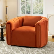 Bonzy Home Swivel Chair with Plump Pillow, Modern Velvet Accent Chair for Living Room Bedroom , Comfy Round Armchair, Orange