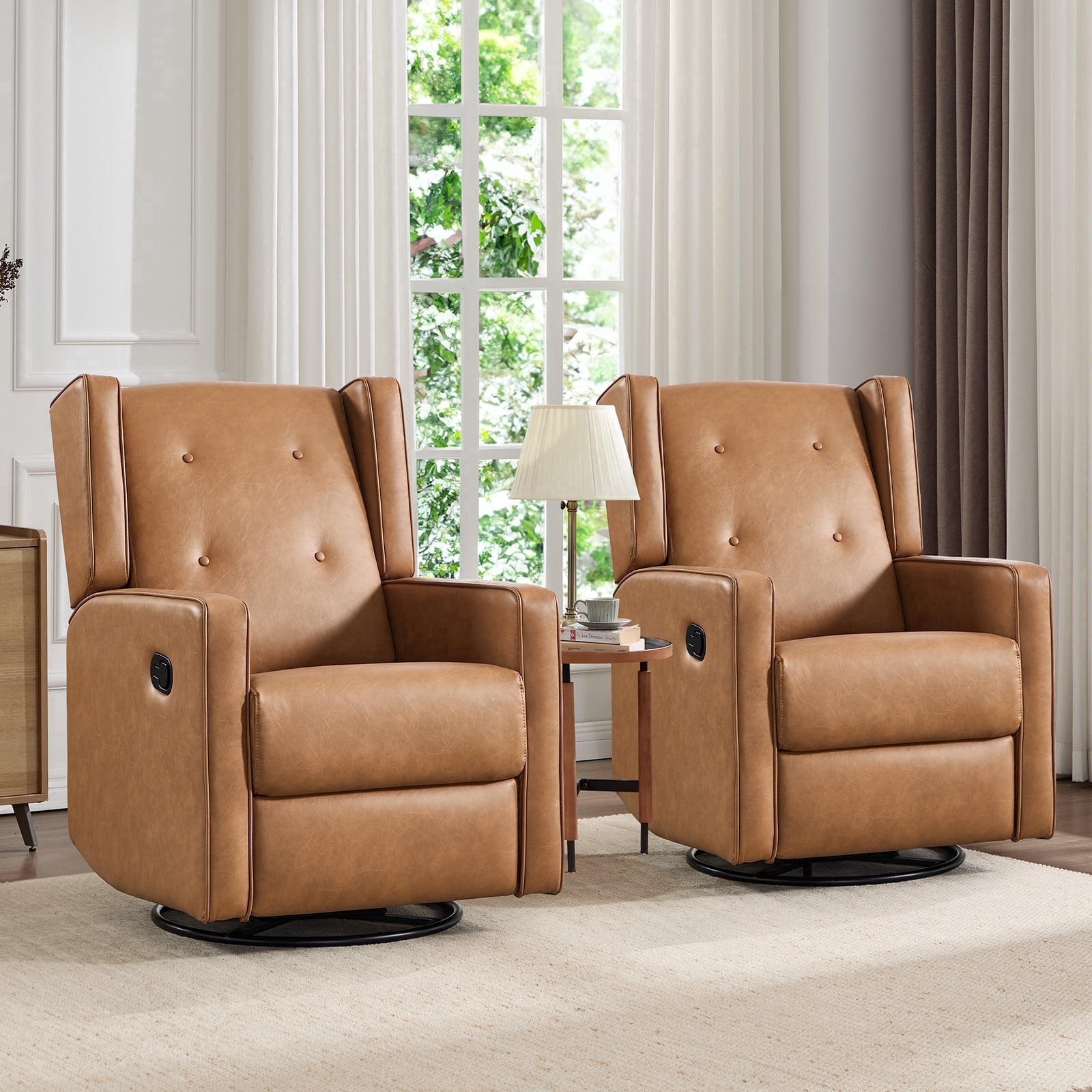 Bonzy Home Set of 2 Swivel Rocking Manual Recliner, Glider for Living Room & Nursery, Brown