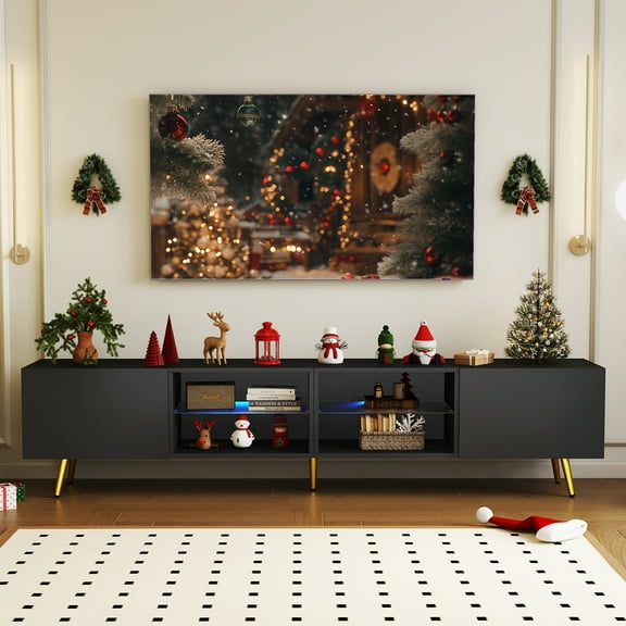 Bonzy Home 86" TV Stand, Television Console Table for 85" TV, Modern Entertainment Center with Storage Cabinets for Living Room, Black