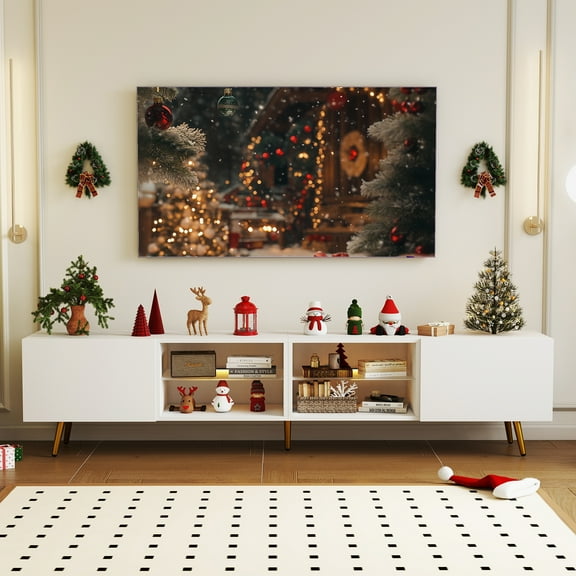 Bonzy Home 86" TV Stand, Television Console Table for 85" TV, Modern Entertainment Center with Storage Cabinets for Living Room, White