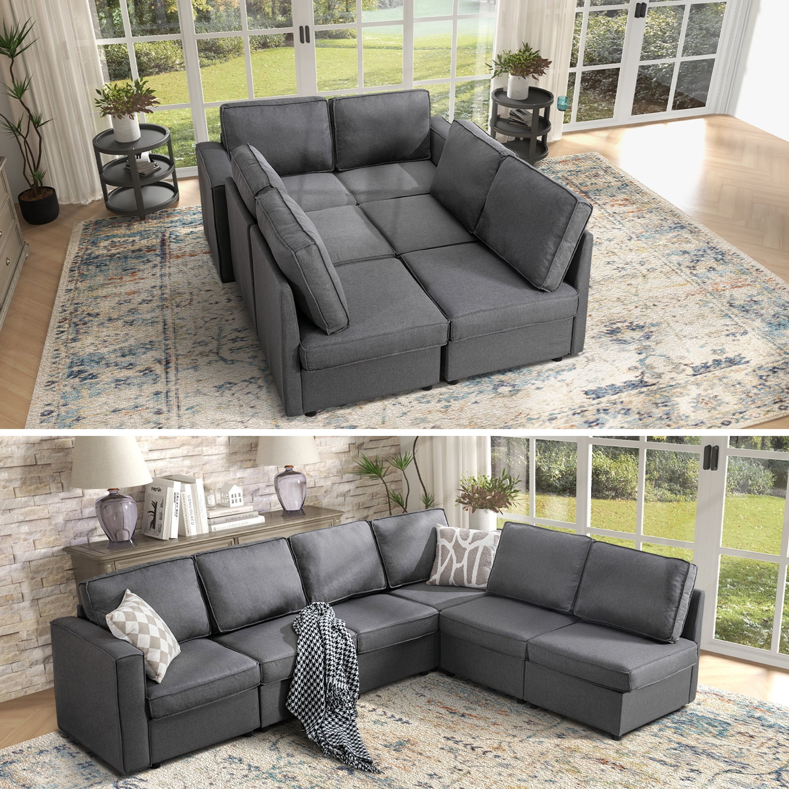 Kaden Gray Fabric Sleeper Sectional Sofa Chaise with Storage and
