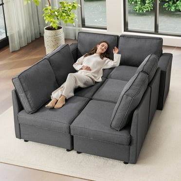 Bonzy Home U-Shaped Sectional Sofa for Living Room with Storage and Reversible Chaises Sofa Bed for Bedroom