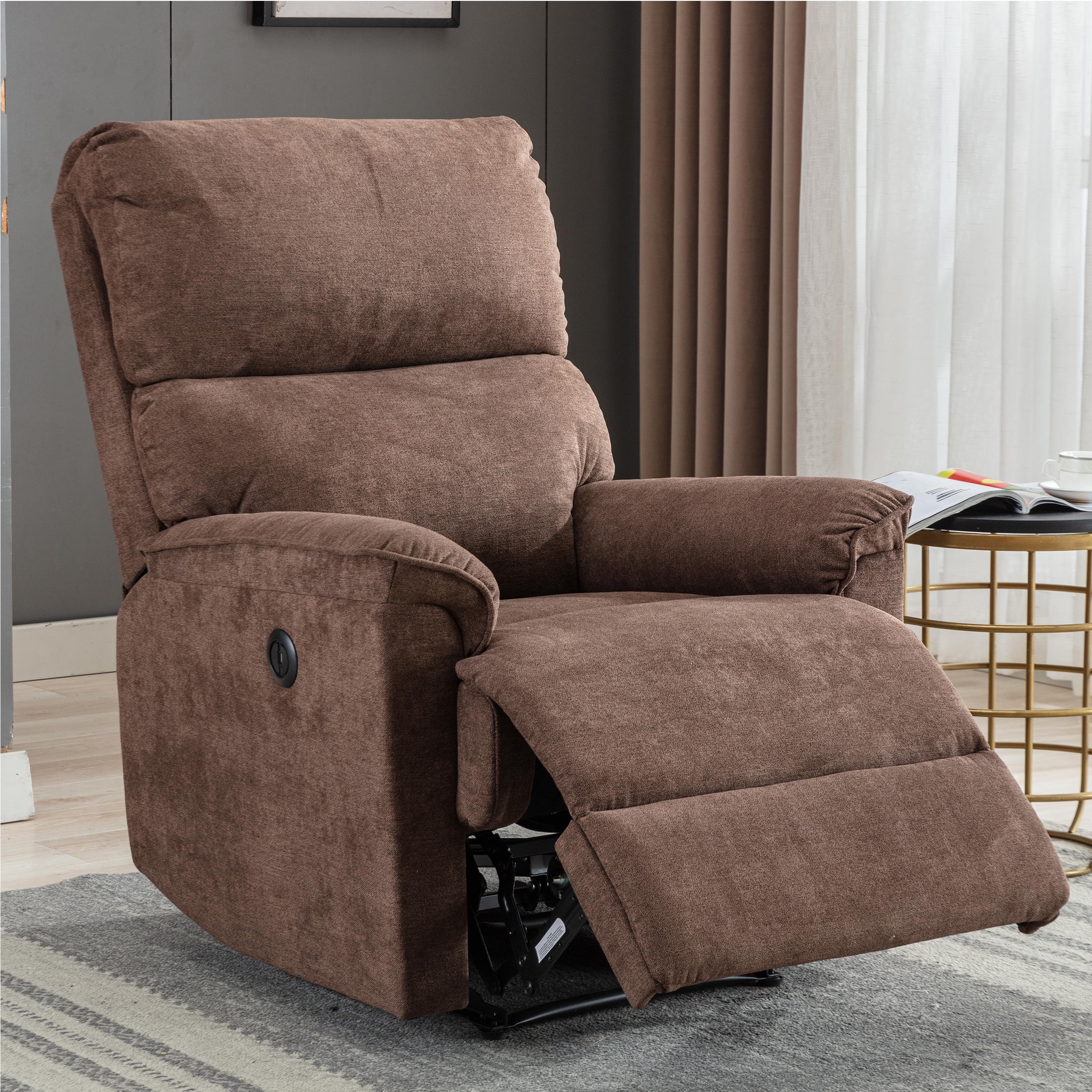 Bonzy Home Vintage Style Electric Recliner with USB Socket For Living Room and Bed Room, Brown