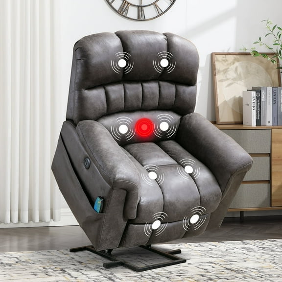 BonzyHome Large Power Lift Chair Recliner for Elderly, Heavy Duty Electric Lift Recliner with Massage,For tall men,Gray