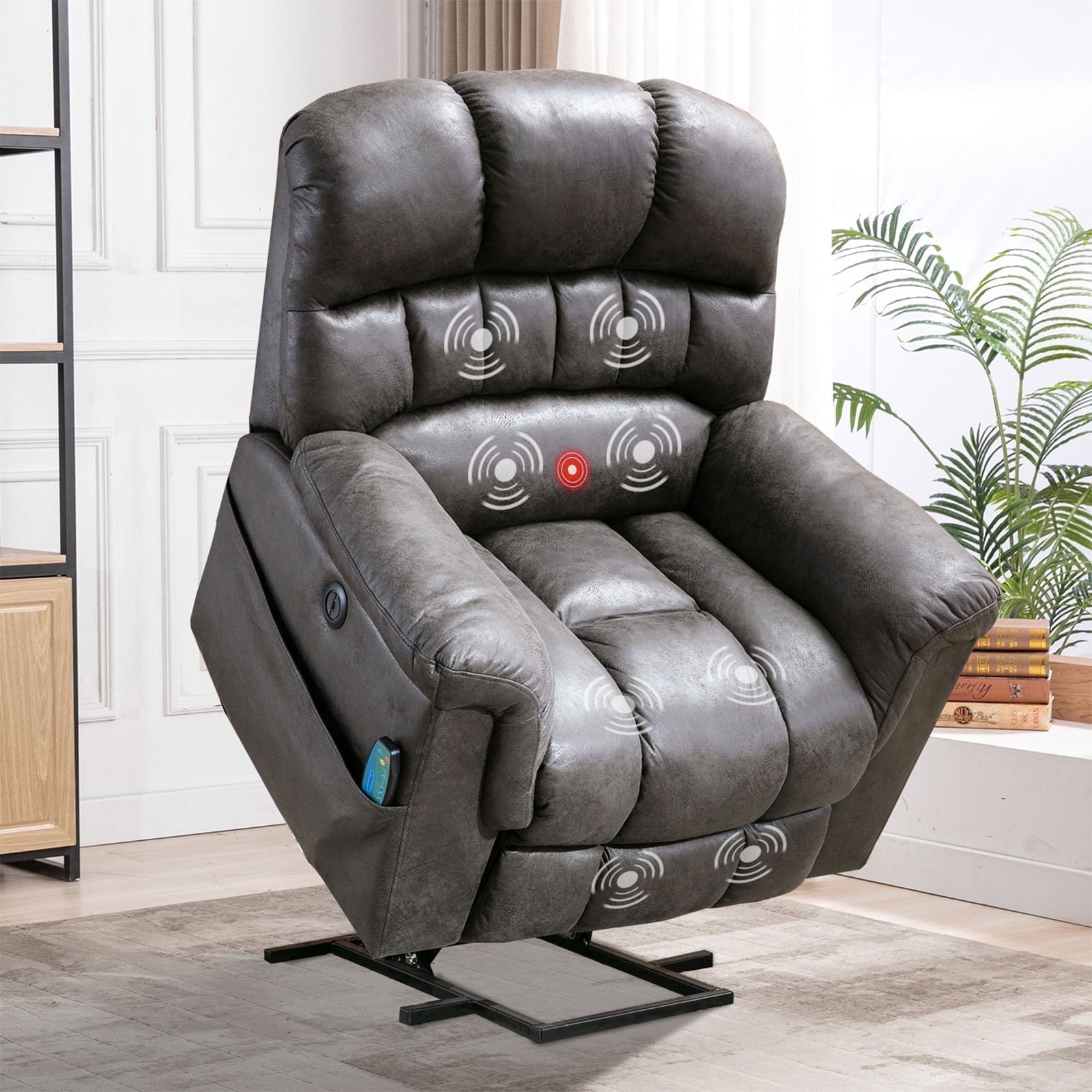 BonzyHome Large Power Lift Chair Recliner for Elderly Heavy Duty Electric Lift Recliner with Massage For tall men Gray