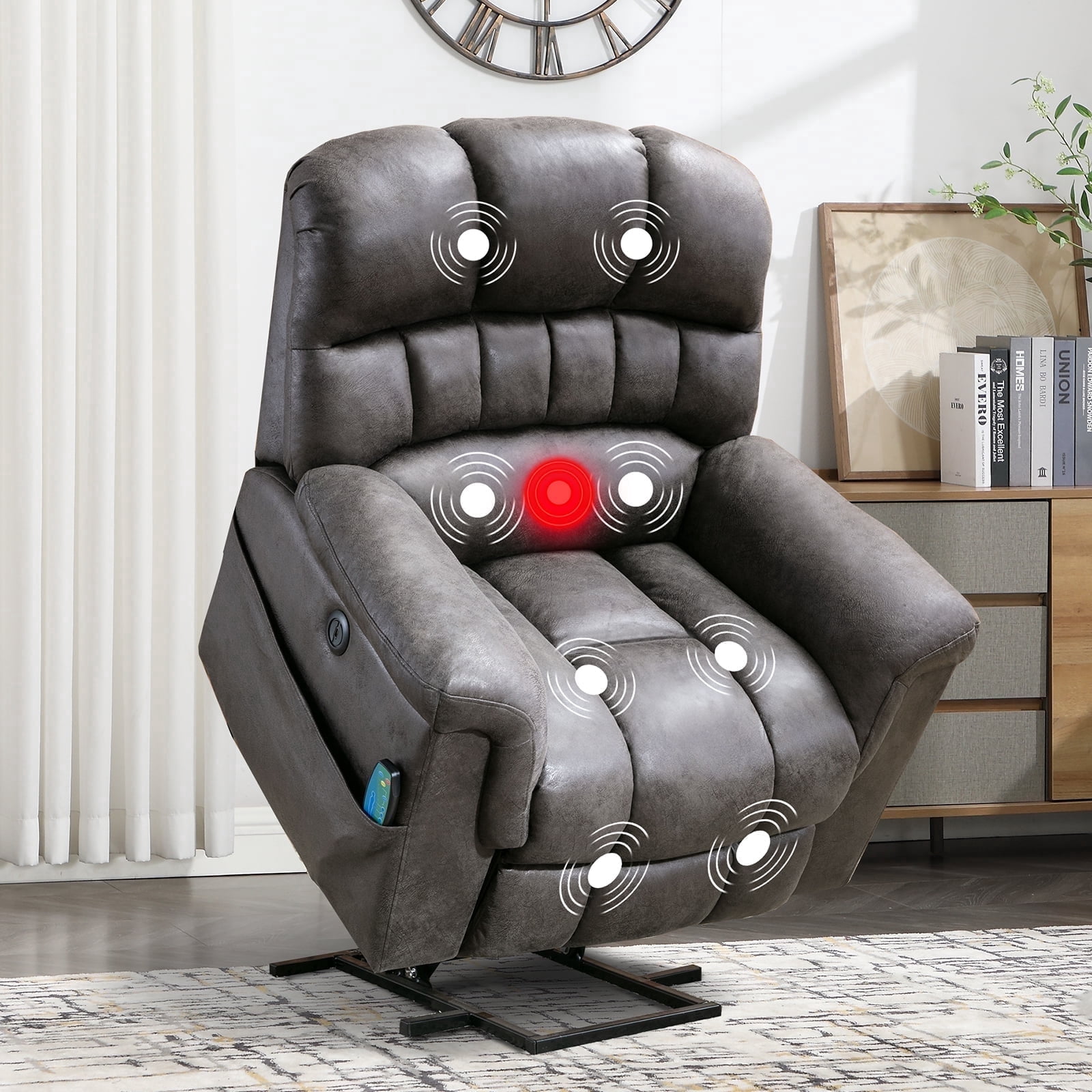BonzyHome Large Power Lift Chair Recliner for Elderly, Heavy Duty Electric Lift Recliner with Massage,For tall men,Gray
