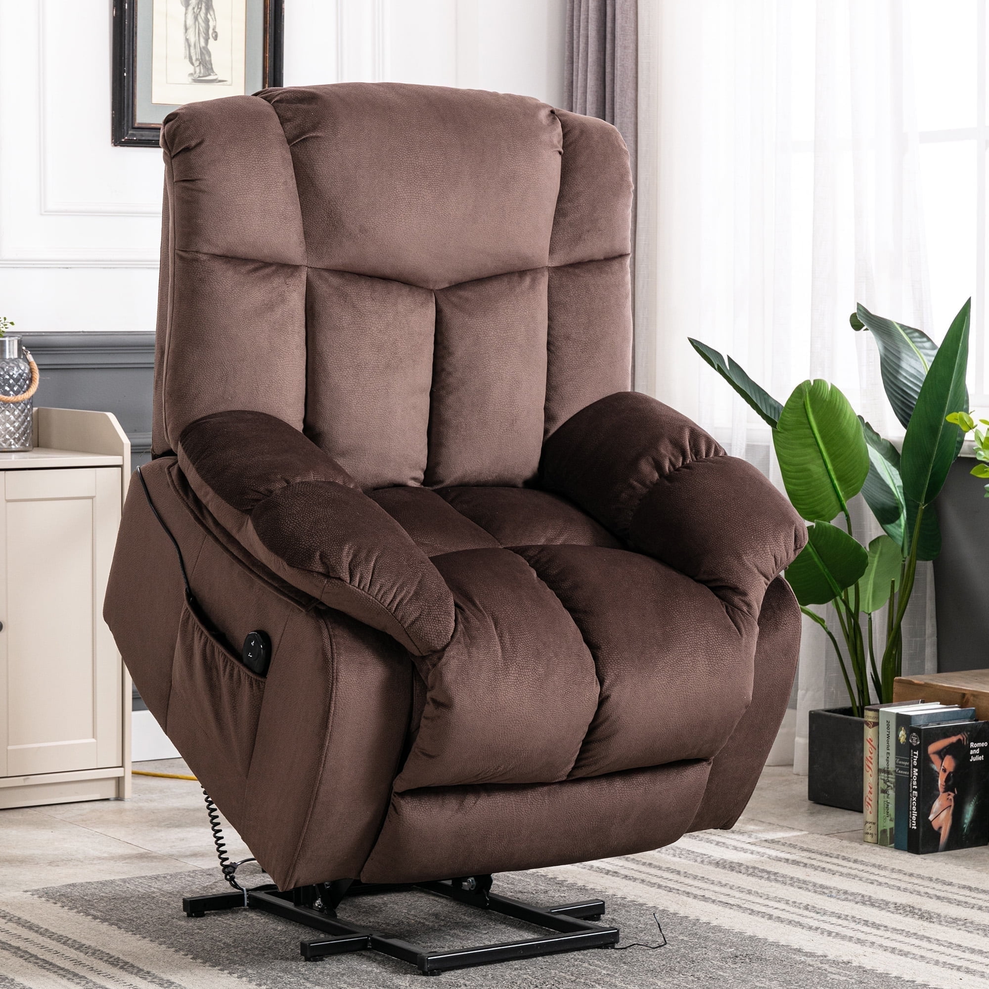 Bonzy Home Power Lift Recliner Chair for Big and Tall People Sofa Living Room Chair Chocolate