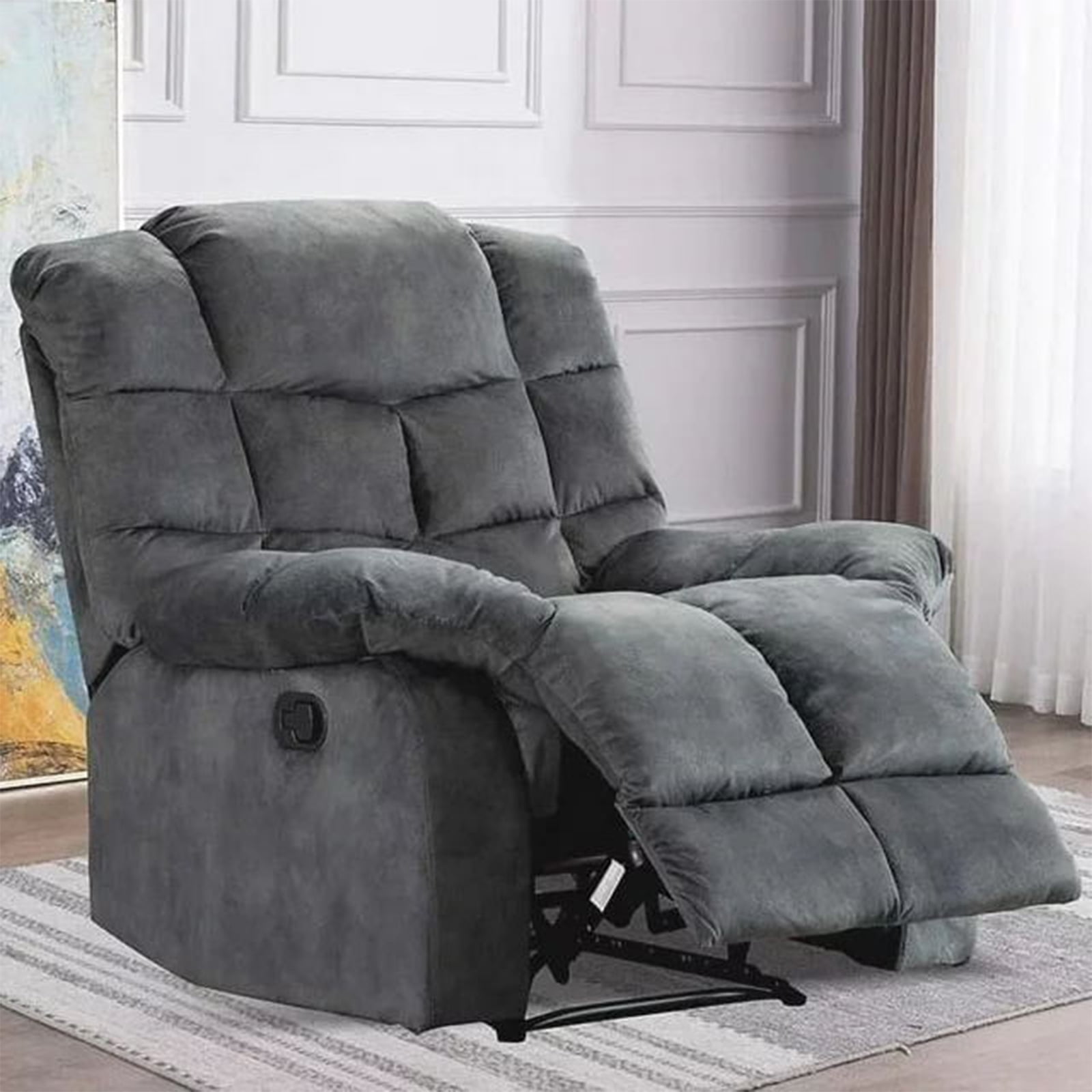 Bonzy Home Recliner Chair Breathable Fabric Reclining Chair Manual Sofa for Living Room, Gray