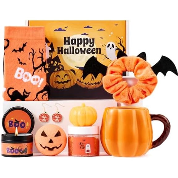 Boo Basket Stuffers for Women Teen Girls, Halloween Gifts for Teens Adult with Pumpkin Mug Halloween Socks and Self Spa Gift for Family Friends$$Home Decor, Kitchen, & Other