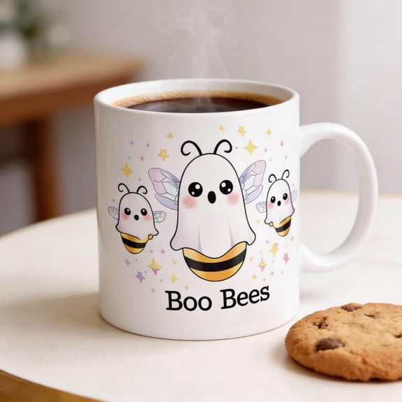 Boo Bees Coffee Mug, Ghost Bee Halloween Pun Gift.