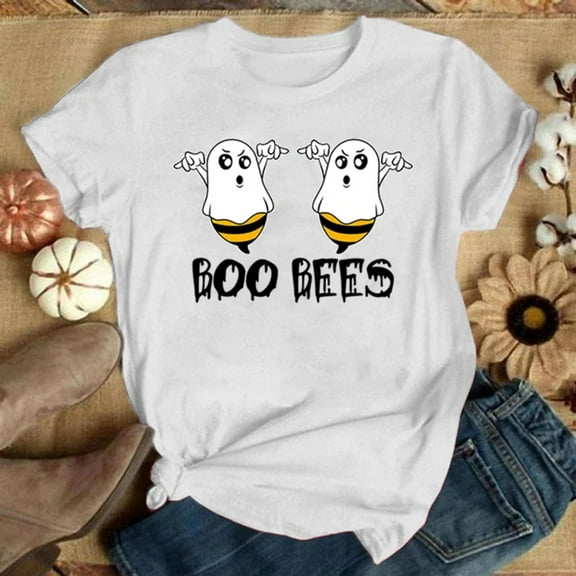 Boo Bees Graphic Tee Funny Letter Print Design Kawaii Summer Casual Comfort Cotton T-Shirt White S-5XL