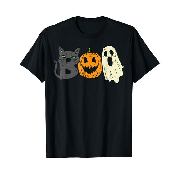 Boo Black Cat Pumpkin Cat Funny Halloween Women Girls T-Shirt