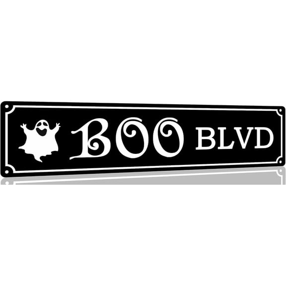 Boo BLVD Metal Tin Sign Funny Vintage Halloween Tin Signs Wall Art Decor Poster for Home Farmhouse Bar Cafe Halloween Party Indoor Outdoor 4x16 Inch