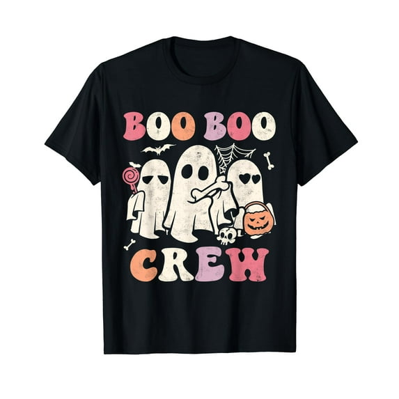 Boo Boo Crew Funny Ghost Halloween Trick Treat Groovy Retro T-Shirt